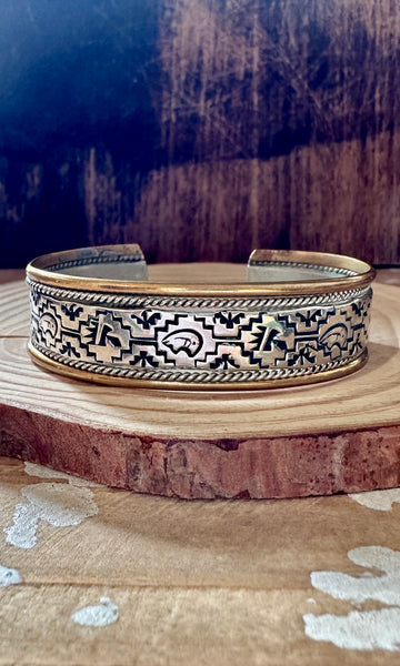 STERLING SILVER & 14K Gold Stamped Cuff • 24g