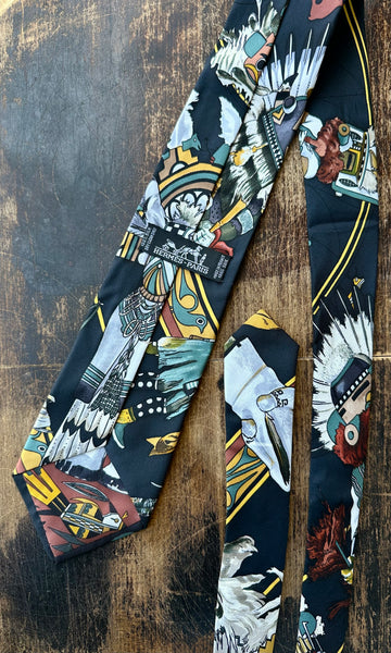 HERMÈS KERMIT OLIVER Vintage 1990's Kachinas Necktie