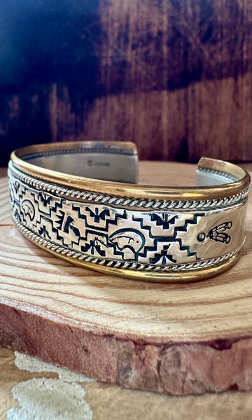STERLING SILVER & 14K Gold Stamped Cuff • 24g