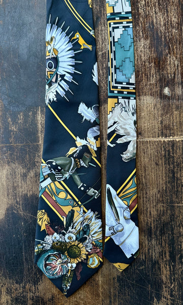 HERMÈS KERMIT OLIVER Vintage 1990's Kachinas Necktie