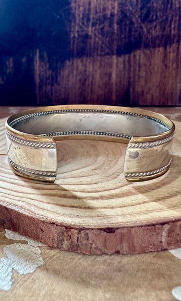 STERLING SILVER & 14K Gold Stamped Cuff • 24g