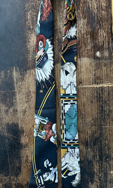HERMÈS KERMIT OLIVER Vintage 1990's Kachinas Necktie