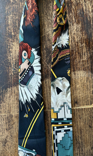 HERMÈS KERMIT OLIVER Vintage 1990's Kachinas Necktie