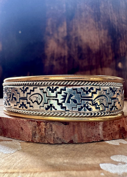 STERLING SILVER & 14K Gold Stamped Cuff • 24g