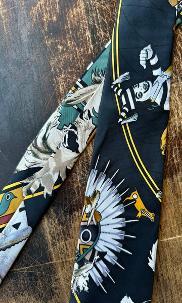 HERMÈS KERMIT OLIVER Vintage 1990's Kachinas Necktie