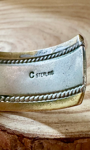 STERLING SILVER & 14K Gold Stamped Cuff • 24g