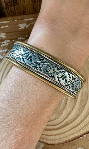 STERLING SILVER & 14K Gold Stamped Cuff • 24g