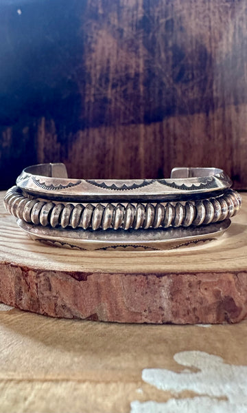 VINTAGE STERLING SILVER Stamped & Twisted Rope Cuff • 36g