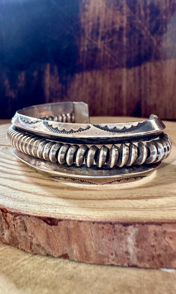 VINTAGE STERLING SILVER Stamped & Twisted Rope Cuff • 36g