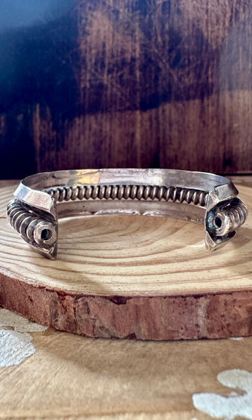 VINTAGE STERLING SILVER Stamped & Twisted Rope Cuff • 36g