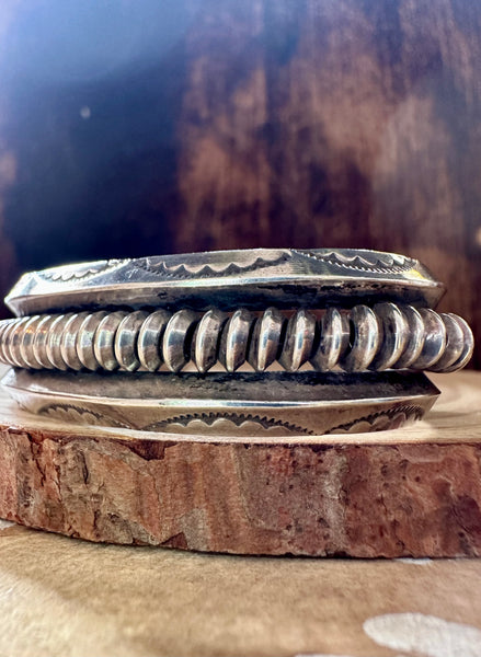 VINTAGE STERLING SILVER Stamped & Twisted Rope Cuff • 36g