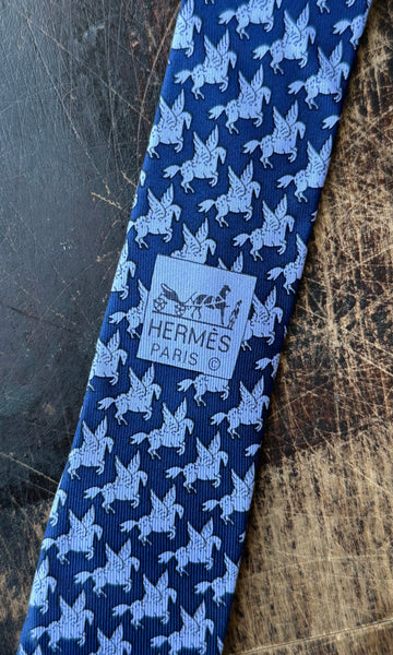 HERMÈS NECKTIE Mens Silk Vintage 1990's Pegasus, 5117 HA