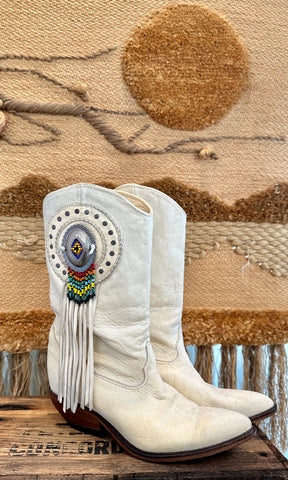 ZODIAC Vintage 80s Cowgirl Suede Boots with Fringe • 7.5