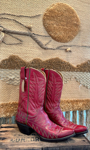 LEDDY Handmade Vintage 50s Red Cowgirl Boots • 6.5-7 narrow