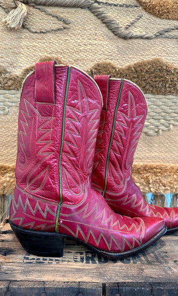 LEDDY Handmade Vintage 50s Red Cowgirl Boots • 6.5-7 narrow