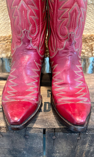 LEDDY Handmade Vintage 50s Red Cowgirl Boots • 6.5-7 narrow