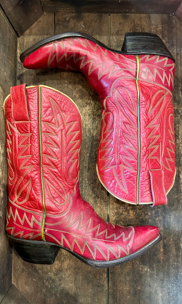 LEDDY Handmade Vintage 50s Red Cowgirl Boots • 6.5-7 narrow