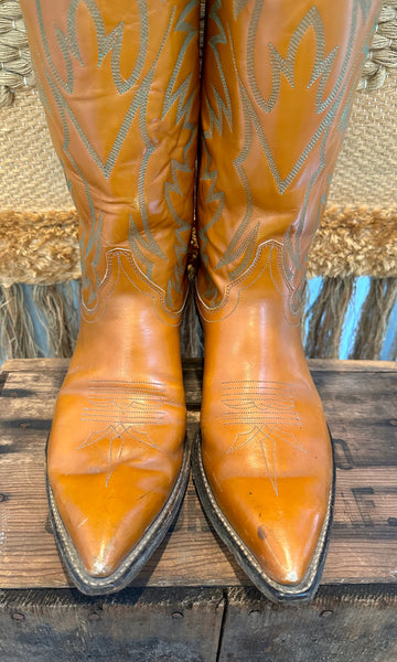 JUSTIN Vintage 60s Whiskey Leather Cowboy Boots • Mens size 9D
