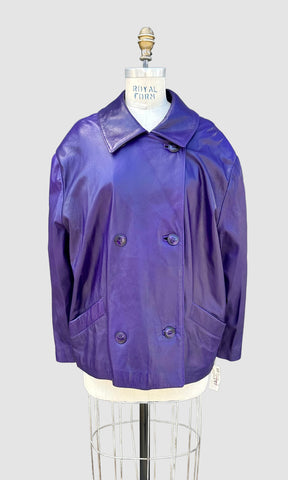 CAYENNE LEATHER PEACOAT Vintage 80's 90s Jacket • Women's Large