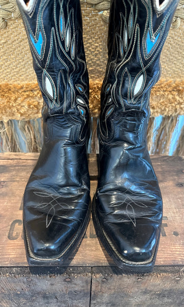 ACME Black Square Toe Vintage 60s Leather Boots • Mens size 8ish (not marked)