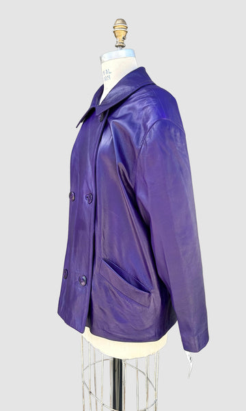 CAYENNE LEATHER PEACOAT Vintage 80's 90s Jacket • Women's Large