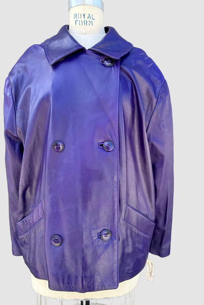 CAYENNE LEATHER PEACOAT Vintage 80's 90s Jacket • Women's Large