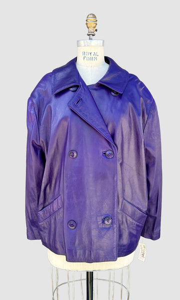 CAYENNE LEATHER PEACOAT Vintage 80's 90s Jacket • Women's Large