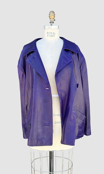 CAYENNE LEATHER PEACOAT Vintage 80's 90s Jacket • Women's Large