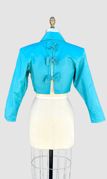 PELLE BELLA Cropped Leather Vintage 80's Triple Bow Jacket • Women's Small