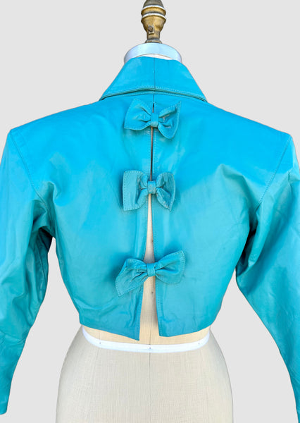 PELLE BELLA Cropped Leather Vintage 80's Triple Bow Jacket • Women's Small