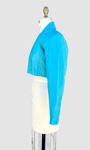 PELLE BELLA Cropped Leather Vintage 80's Triple Bow Jacket • Women's Small
