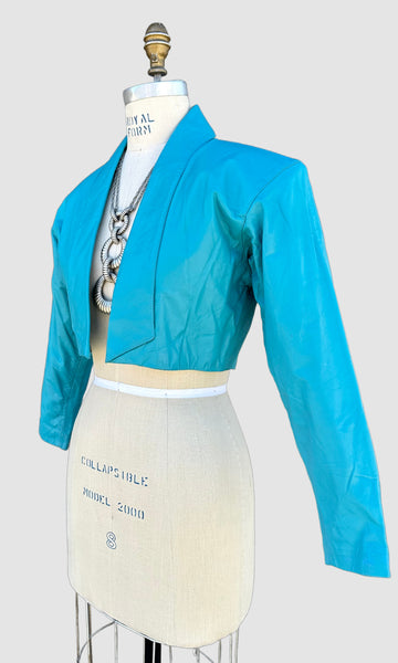 PELLE BELLA Cropped Leather Vintage 80's Triple Bow Jacket • Women's Small