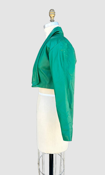 GREEN CROPPED Leather Vintage 80's Triple Bow Jacket • Women's Small