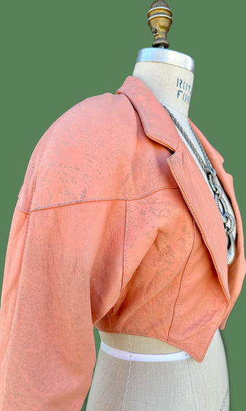 PELLE BELLA Leather Vintage 80's Peach Blazer Jacket • Women's Sm./Med.