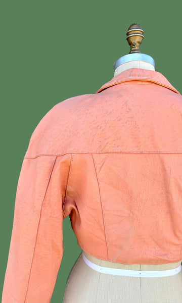 PELLE BELLA Leather Vintage 80's Peach Blazer Jacket • Women's Sm./Med.