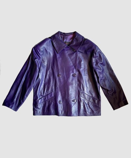 CAYENNE LEATHER PEACOAT Vintage 80's 90s Jacket • Women's Large