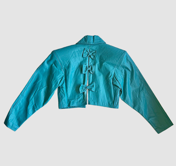 PELLE BELLA Cropped Leather Vintage 80's Triple Bow Jacket • Women's Small