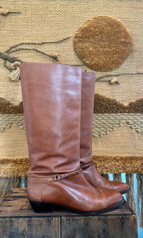MADE IN ITALY All Leather Boots | Tall Shaft Womens Riding Boots • size 8.5