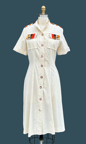 ALGO-ETTES Vintage 70s Safari Dress • Sm. to Med.