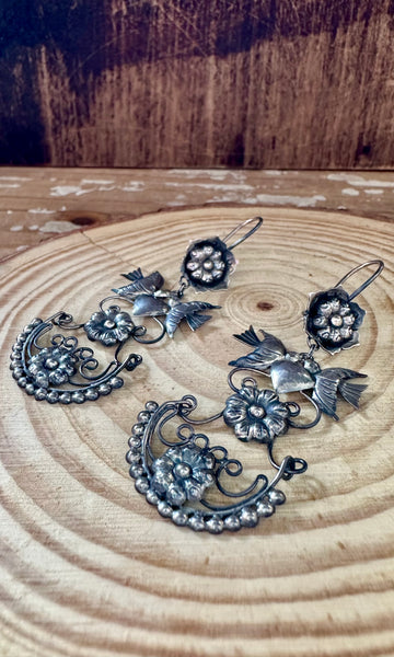 DOVES IN LOVE Mexican Sterling Silver Dangle Earrings
