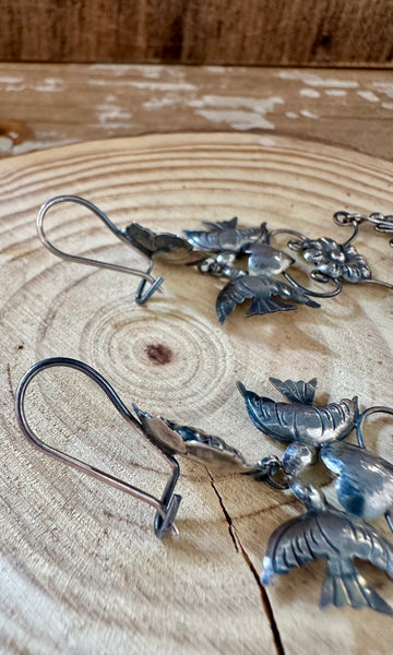 DOVES IN LOVE Mexican Sterling Silver Dangle Earrings