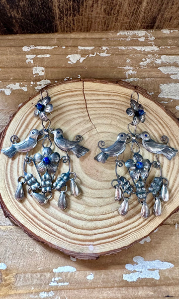 LAPIS LOVEBIRDS Mexican Sterling Silver Dangle Earrings