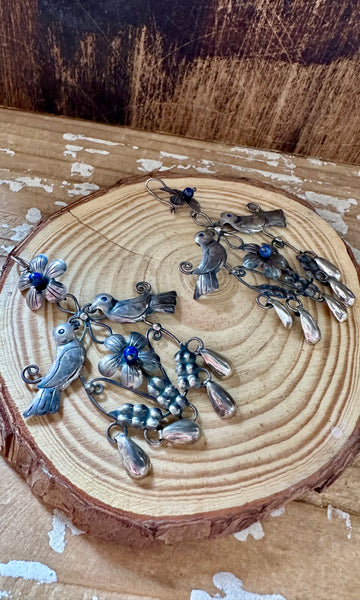 LAPIS LOVEBIRDS Mexican Sterling Silver Dangle Earrings