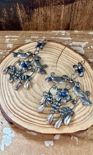 LAPIS LOVEBIRDS Mexican Sterling Silver Dangle Earrings