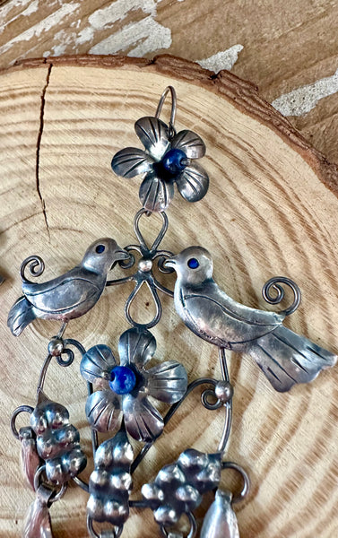 LAPIS LOVEBIRDS Mexican Sterling Silver Dangle Earrings