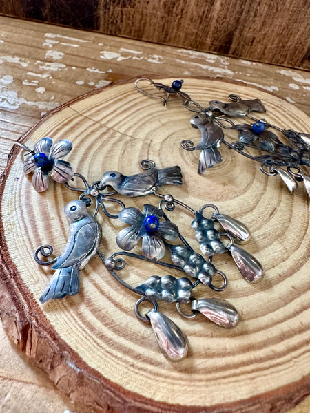 LAPIS LOVEBIRDS Mexican Sterling Silver Dangle Earrings