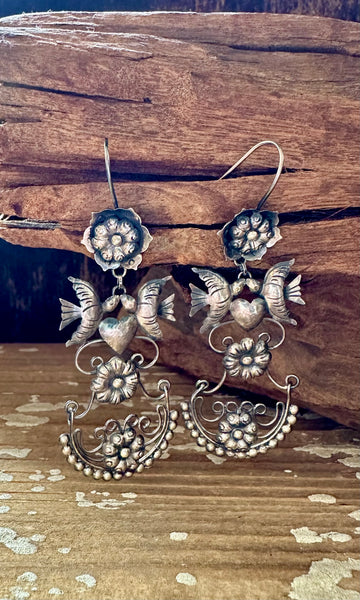 DOVES IN LOVE Mexican Sterling Silver Dangle Earrings