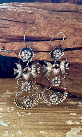 DOVES IN LOVE Mexican Sterling Silver Dangle Earrings
