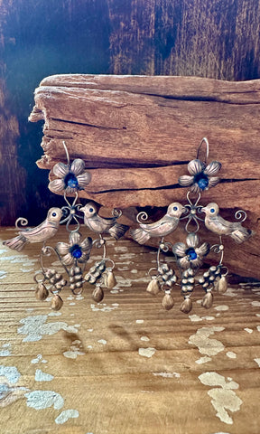 LAPIS LOVEBIRDS Mexican Sterling Silver Dangle Earrings