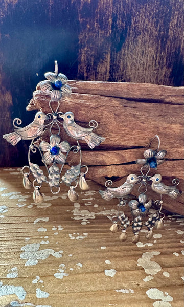 LAPIS LOVEBIRDS Mexican Sterling Silver Dangle Earrings